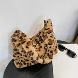 Soft Shoulder Bag Women Animal Pattern Underarm Bags Small Shoulder Fluffy