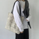 Canvas Shoulder Bag Large Capacity Yoga Travel Work Student Bag