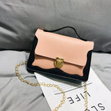 Retro PU Leather Patchwork Chain Messenger Shoulder Bag Women Lock Buckle