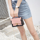Retro PU Leather Patchwork Chain Messenger Shoulder Bag Women Lock Buckle