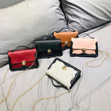 Retro PU Leather Patchwork Chain Messenger Shoulder Bag Women Lock Buckle