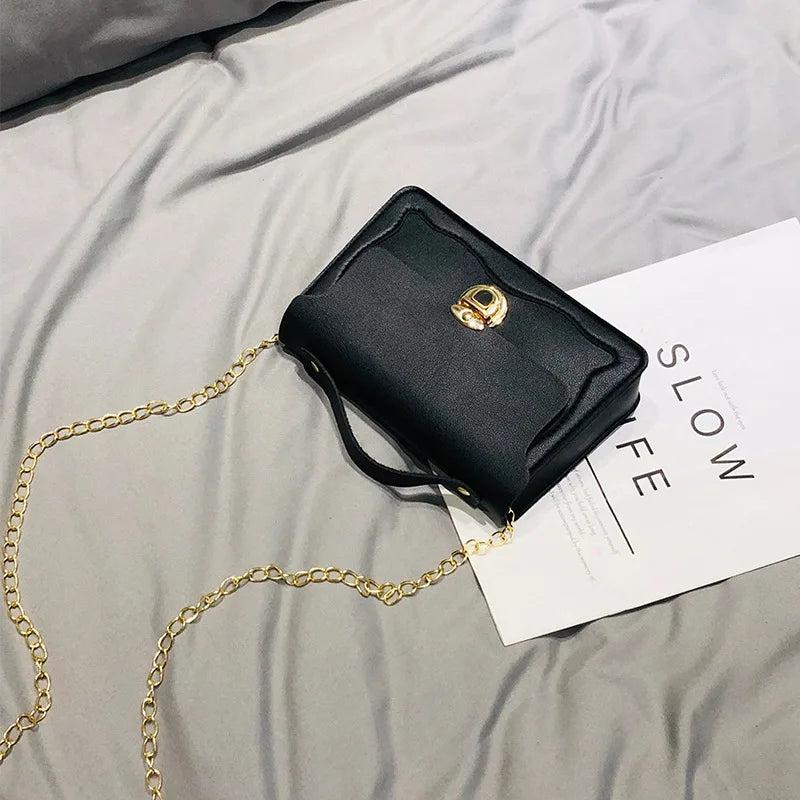 Retro PU Leather Patchwork Chain Messenger Shoulder Bag Women Lock Buckle