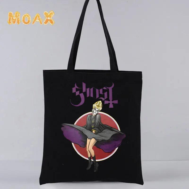 Ghost Band Shoulder Bags Grunge Metal Harajuku Shopping Bags Canvas Tote