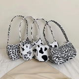 Animal Pattern Print Canvas Shoulder Underarm Bag Vintage Ladies Small Purse Han