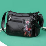 Women PU Leather Shoulder Crossbody Bag Flower Print Messenger Handbag