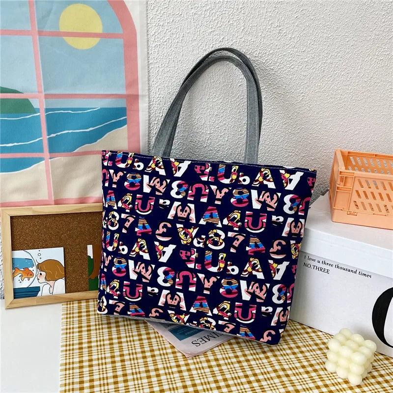 Women's Canvas Shoulder Bag Summer Shopper Handbag High Printing Tote