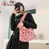 Vintage Women Leopard Plush Print Shoulder Bag