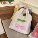 Plush Ladies Tote Bags Cherry Cartoon Autumn Winter Female Underarm Bag