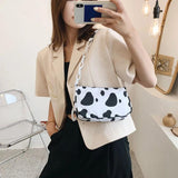 Cow Milk Print Nylon Shoulder Bag Top-handle Tote