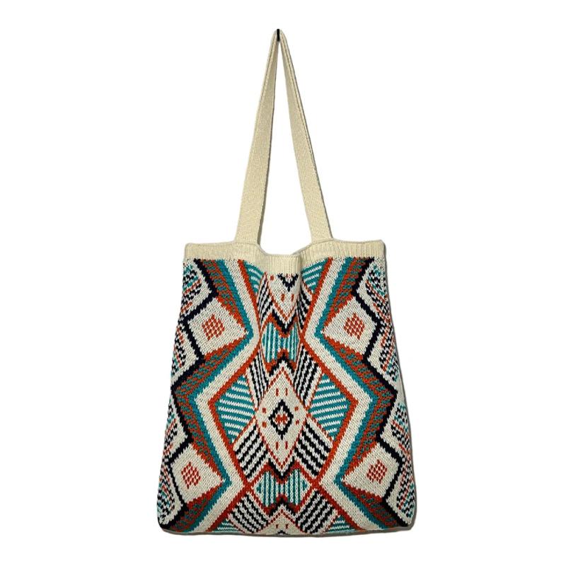 Ethnic Boho Crochet Shoulder Bag Large Capacity Tote