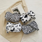 Animal Print Canvas Shoulder Underarm Bag Vintage Ladies Small Purse