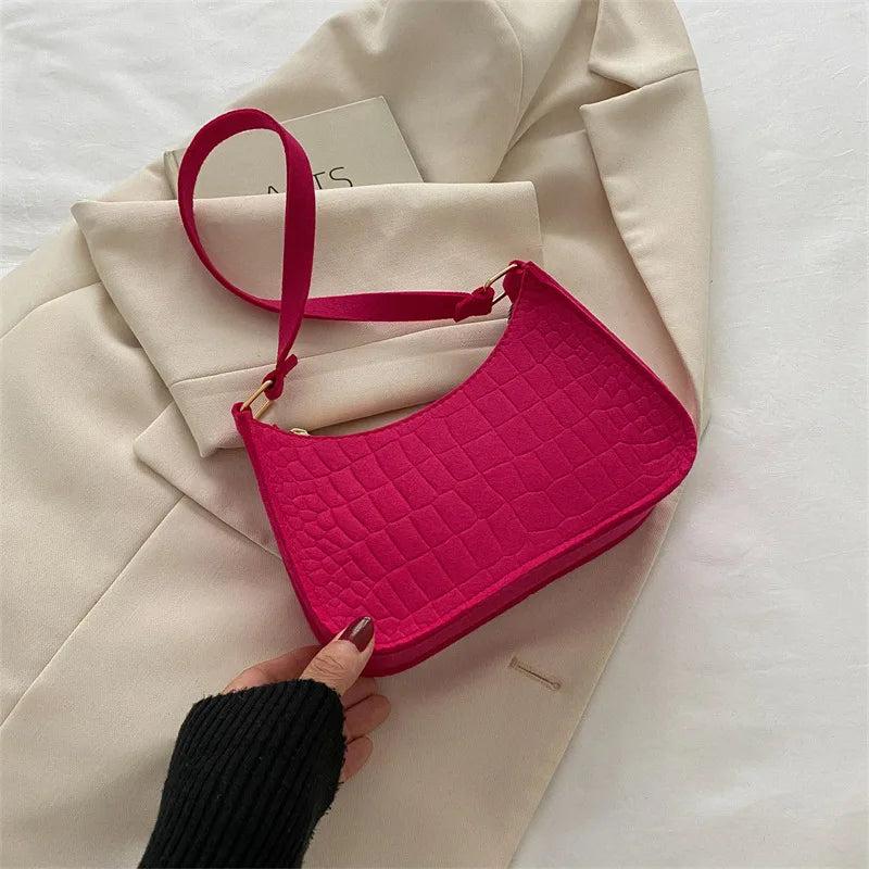 Crocodile Felt Armpit Bag for Women - Shoulder Handbag and Purse Tote