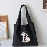 Pink Flower Canvas Vest Shoulder Bag Cartoon Shopper Bag