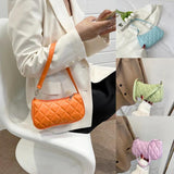 Women Geometric PU Leather Shoulder Handbag Checker Pattern