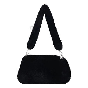 Winter Plush Shoulder Handbag Women Retro Animal Print Underarm Bag Purse