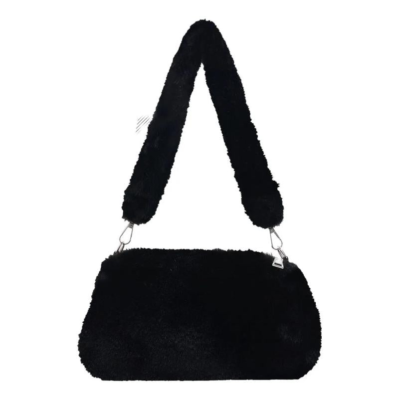 Winter Plush Shoulder Handbag Women Retro Animal Print Underarm Bag Purse