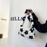 Fluffy Flower Print Shoulder Bag