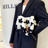Fluffy Flower Print Shoulder Bag