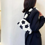 Fluffy Flower Print Shoulder Bag