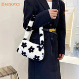 Fluffy Flower Print Shoulder Bag