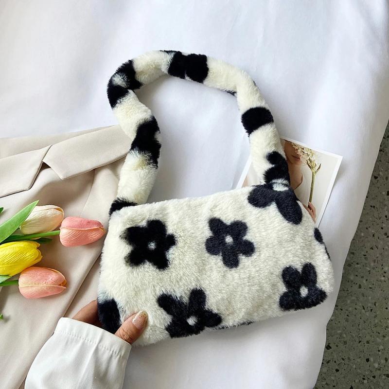 Fluffy Flower Print Shoulder Bag