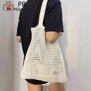 Women Hollow Knitted Shoulder Bag Crochet Tote Shopper Handbags Beach Bag