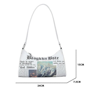 Women Newspaper Printing Shoulder Bag