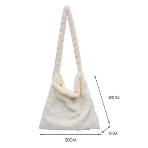 Women Plush Shoulder Bag Large Capacity Heart Pattern Handbag