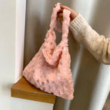 Women Plush Shoulder Bag Large Capacity Heart Pattern Handbag