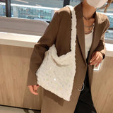 Women Plush Shoulder Bag Large Capacity Heart Pattern Handbag