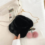 Soft Plush Crossbody Bag with Pendant for Women