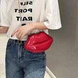 Solid Zipper Messenger Bag Lip Print Women's Shoulder Bag