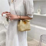 Boho Straw Bag Bucket Handbags Crossbody Chain Purses Clutch