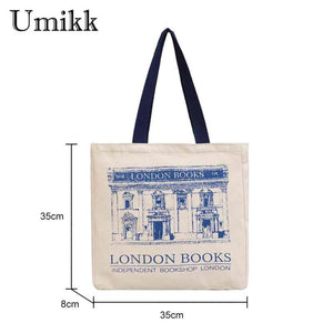 London Bookshop Print Canvas Shoulder Bag