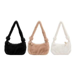 Fluffy Shoulder Bag Women Solid Purse Tote Bags for Autumn and Winter
