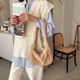 Fluffy Shoulder Bag Women Solid Purse Tote Bags for Autumn and Winter