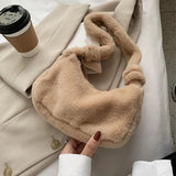 Fluffy Shoulder Bag Women Solid Purse Tote Bags for Autumn and Winter