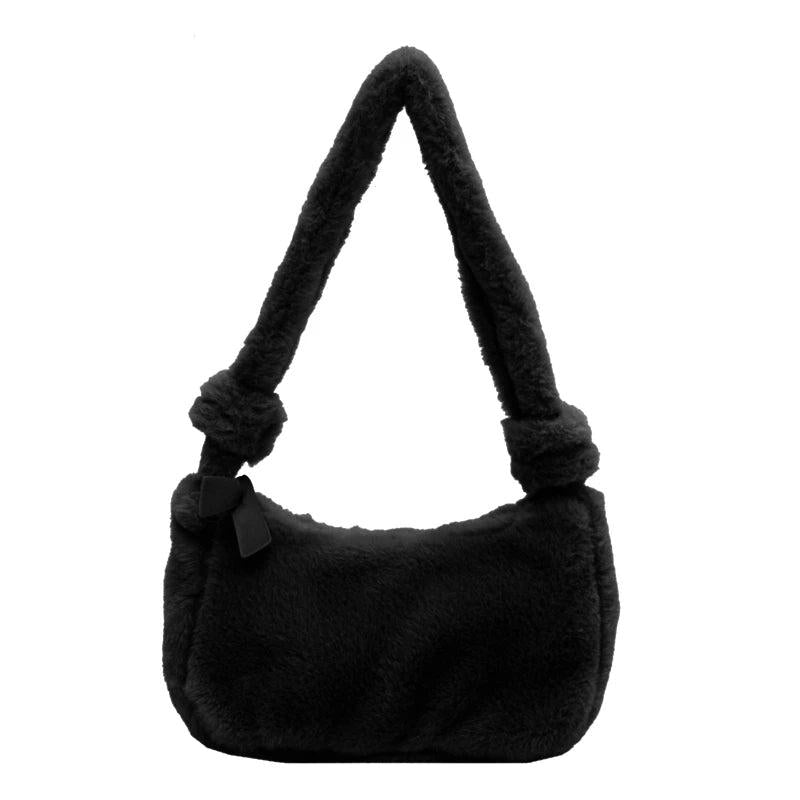 Fluffy Shoulder Bag Women Solid Purse Tote Bags for Autumn and Winter