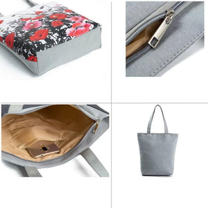 Floral Printed Handbag Women Shoulder Bag Canvas Summer Beach Bag