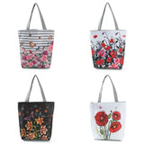 Floral Printed Handbag Women Shoulder Bag Canvas Summer Beach Bag
