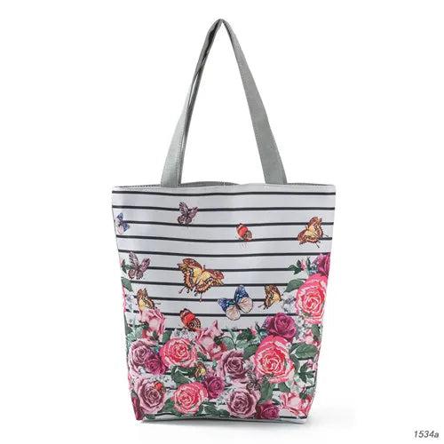 Floral Printed Handbag Women Shoulder Bag Canvas Summer Beach Bag