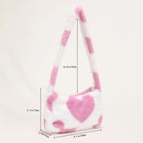 Women Soft Warm Plush Shoulder Bag Heart Print Handbags