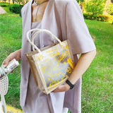 Clear Graffiti PVC Handbag Women Shoulder Beach Jelly Purse Tote Clutch