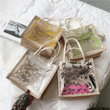 Clear Graffiti PVC Handbag Women Shoulder Beach Jelly Purse Tote Clutch
