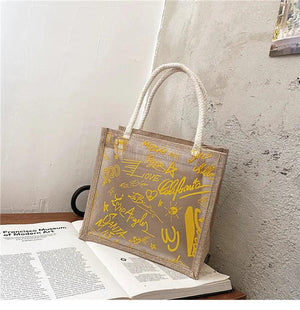 Clear Graffiti PVC Handbag Women Shoulder Beach Jelly Purse Tote Clutch