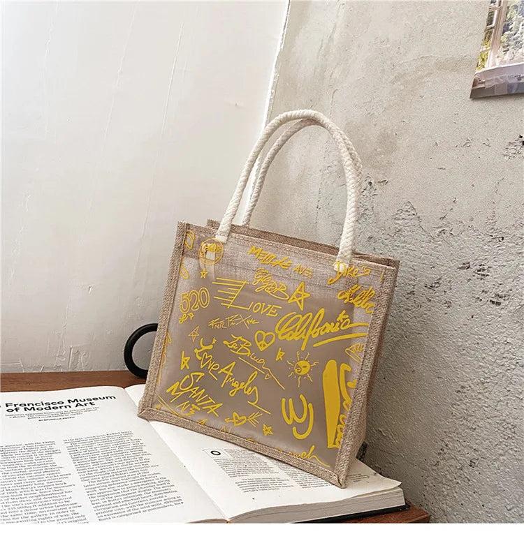 Clear Graffiti PVC Handbag Women Shoulder Beach Jelly Purse Tote Clutch