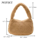 Soft Wool Underarm Bags Winter Tote Casual Portable Warm Zipper Solid