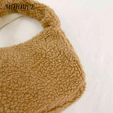 Soft Wool Underarm Bags Winter Tote Casual Portable Warm Zipper Solid