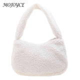 Soft Wool Underarm Bags Winter Tote Casual Portable Warm Zipper Solid