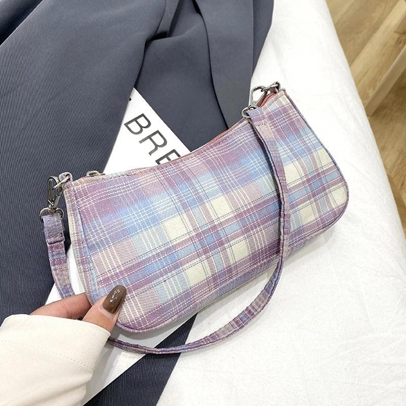 Plaid Print Underarm Bags Cloth Ladies Handbags for Women Shoulder Bags